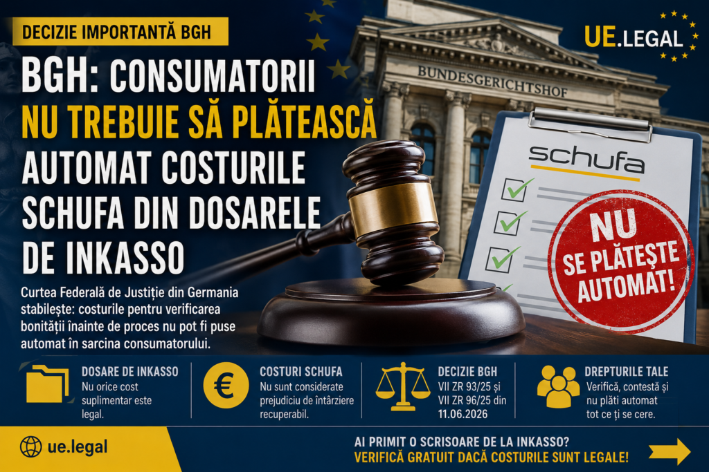 BGH: Consumatorii nu trebuie să plătească automat costurile Schufa din dosarele de Inkasso