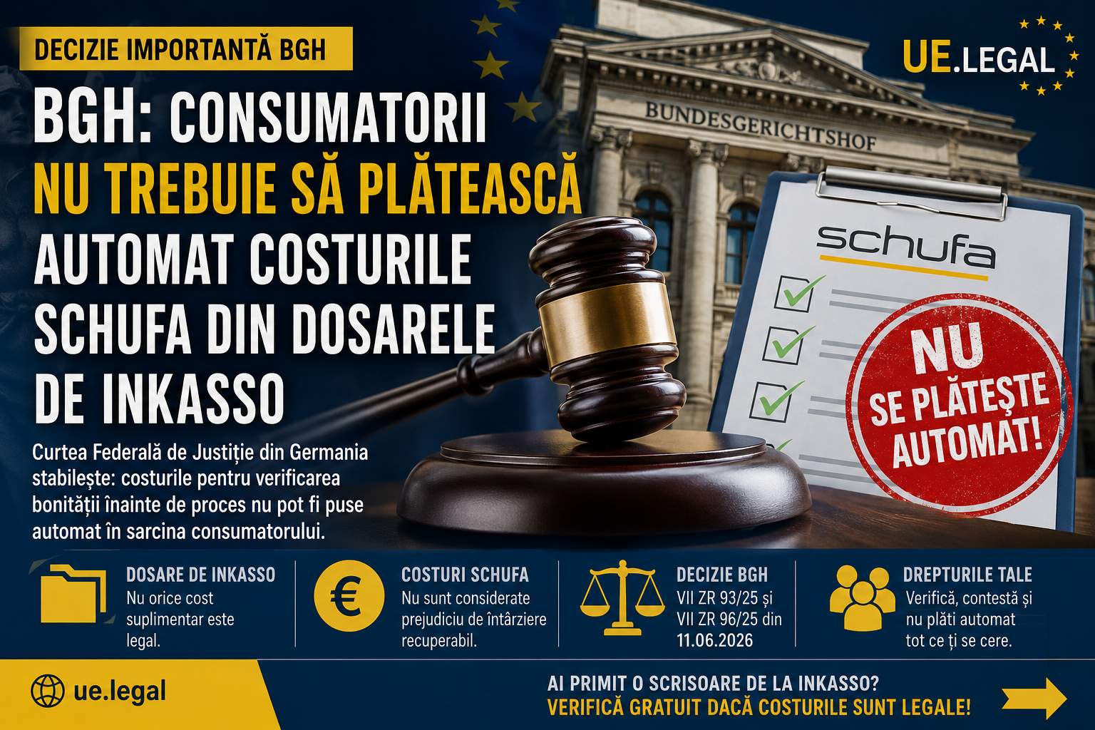 BGH: Consumatorii nu trebuie să plătească automat costurile Schufa din dosarele de Inkasso
